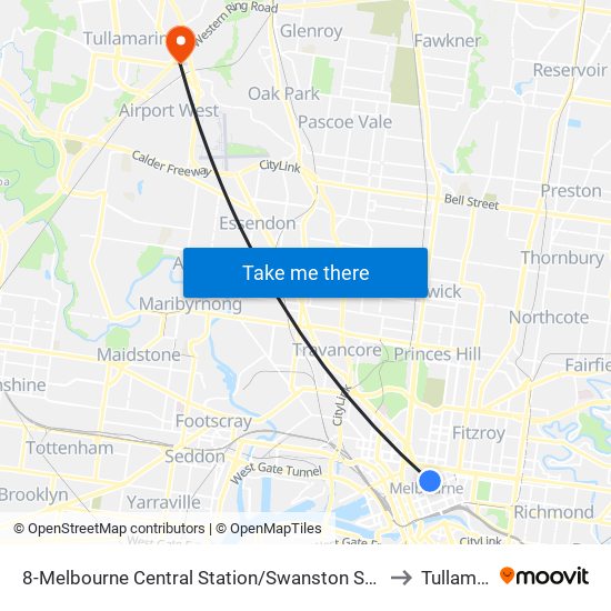 8-Melbourne Central Station/Swanston St (Melbourne City) to Tullamarine map
