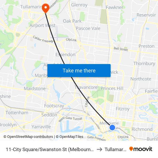 11-City Square/Swanston St (Melbourne City) to Tullamarine map