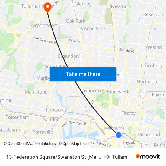 13-Federation Square/Swanston St (Melbourne City) to Tullamarine map