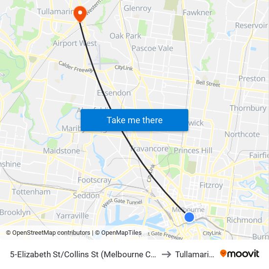 5-Elizabeth St/Collins St (Melbourne City) to Tullamarine map