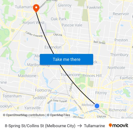 8-Spring St/Collins St (Melbourne City) to Tullamarine map