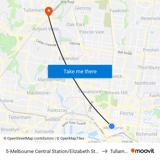 5-Melbourne Central Station/Elizabeth St (Melbourne City) to Tullamarine map