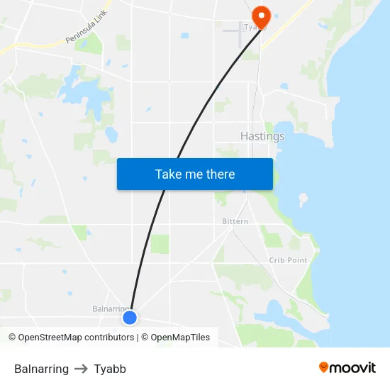 Balnarring to Tyabb map