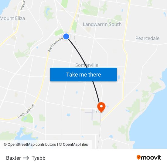 Baxter to Tyabb map