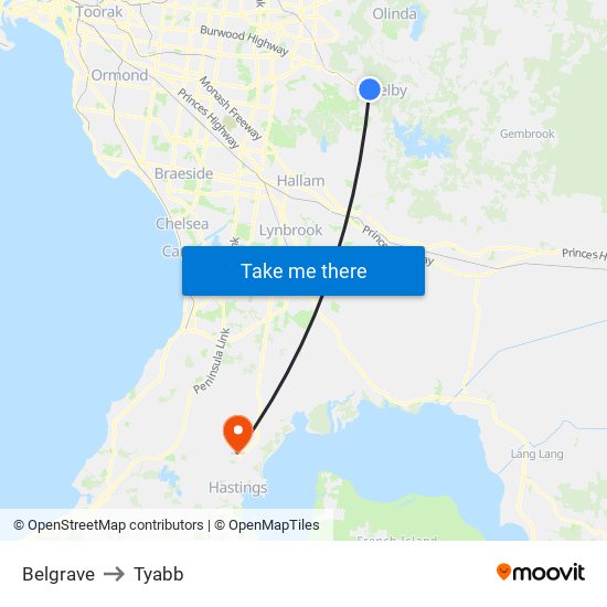 Belgrave to Tyabb map