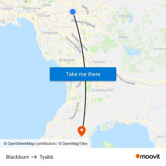 Blackburn to Tyabb map