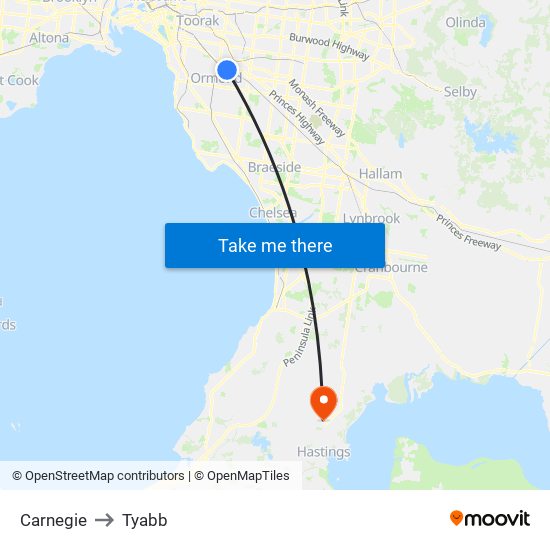 Carnegie to Tyabb map