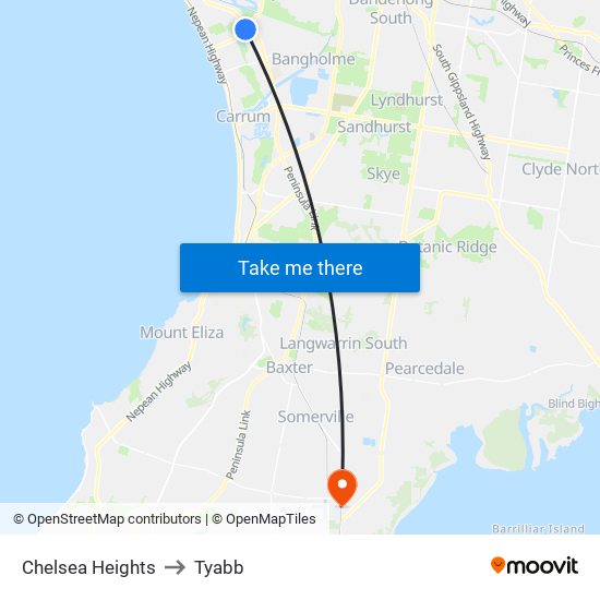 Chelsea Heights to Tyabb map