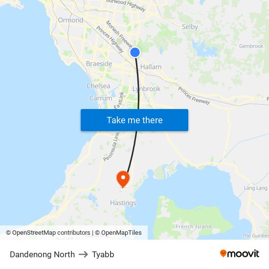 Dandenong North to Tyabb map