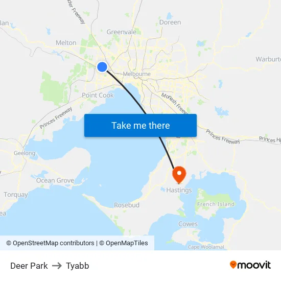 Deer Park to Tyabb map