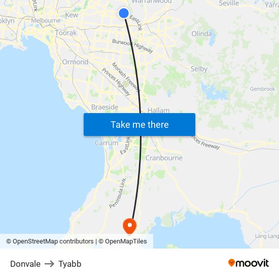 Donvale to Tyabb map