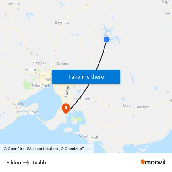 Eildon to Tyabb map