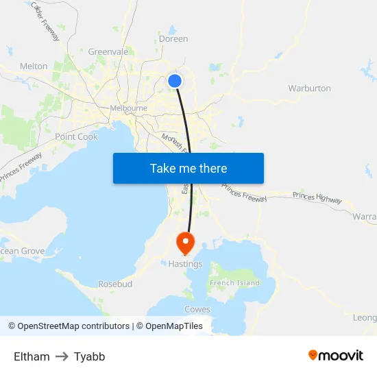 Eltham to Tyabb map