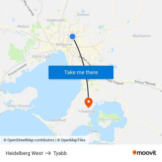 Heidelberg West to Tyabb map