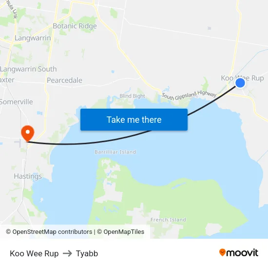 Koo Wee Rup to Tyabb map