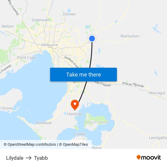 Lilydale to Tyabb map