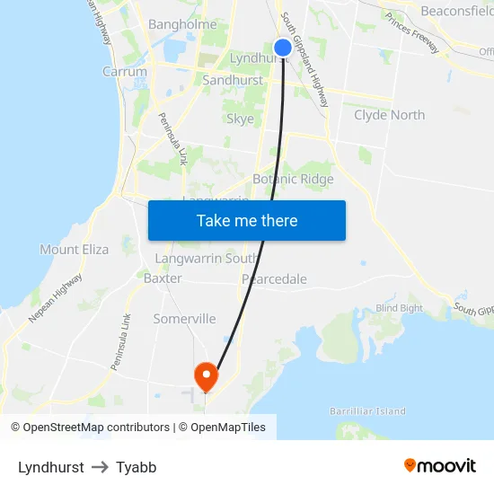 Lyndhurst to Tyabb map
