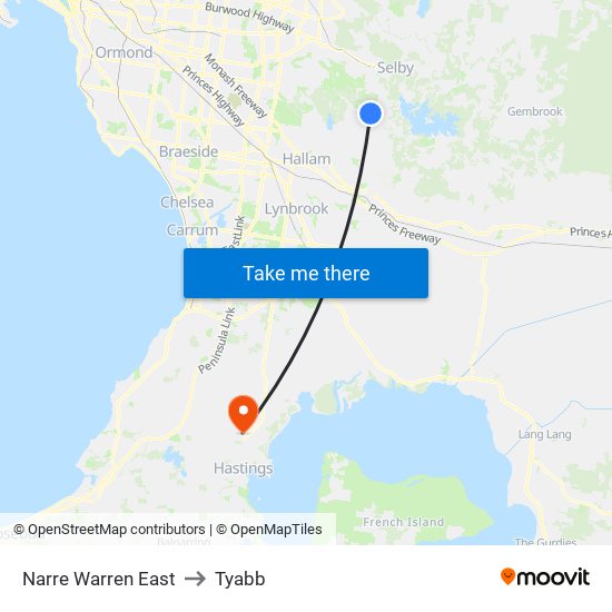 Narre Warren East to Tyabb map