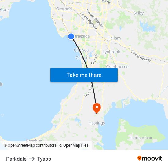 Parkdale to Tyabb map