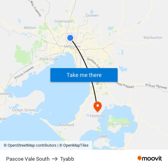 Pascoe Vale South to Tyabb map