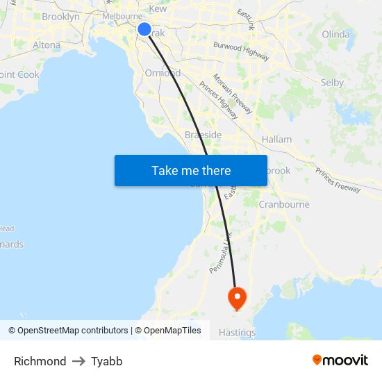 Richmond to Tyabb map