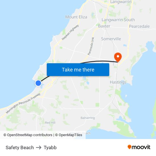 Safety Beach to Tyabb map
