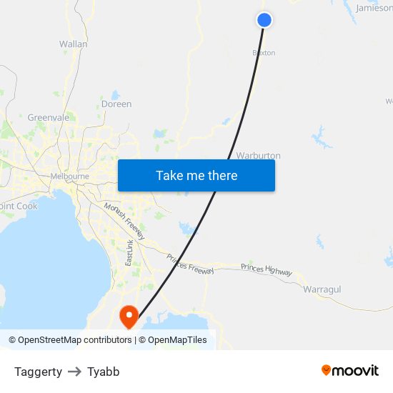 Taggerty to Tyabb map