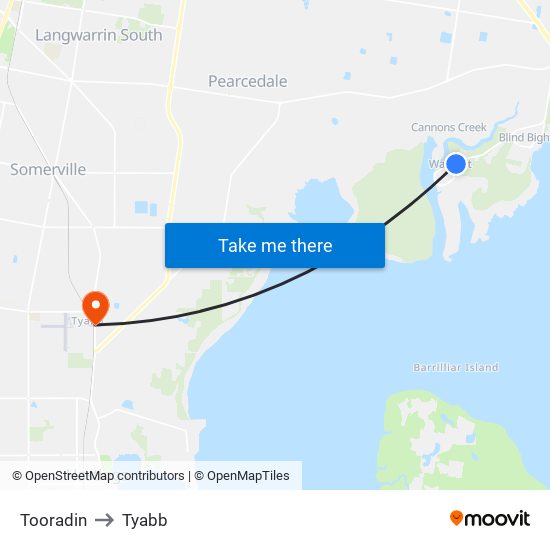 Tooradin to Tyabb map