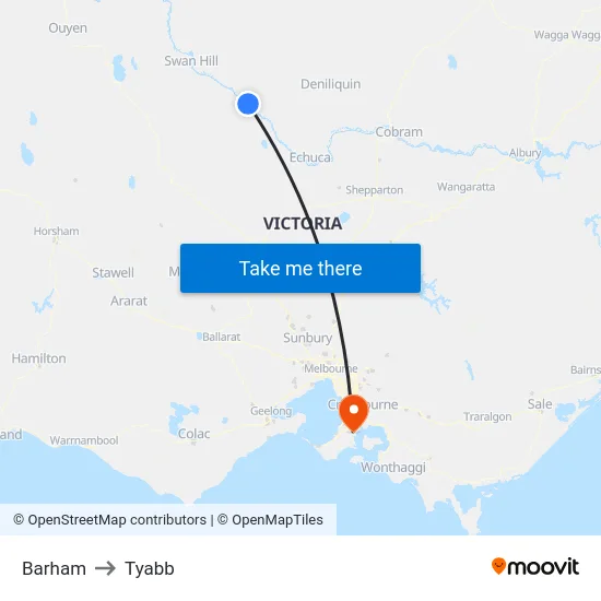 Barham to Tyabb map
