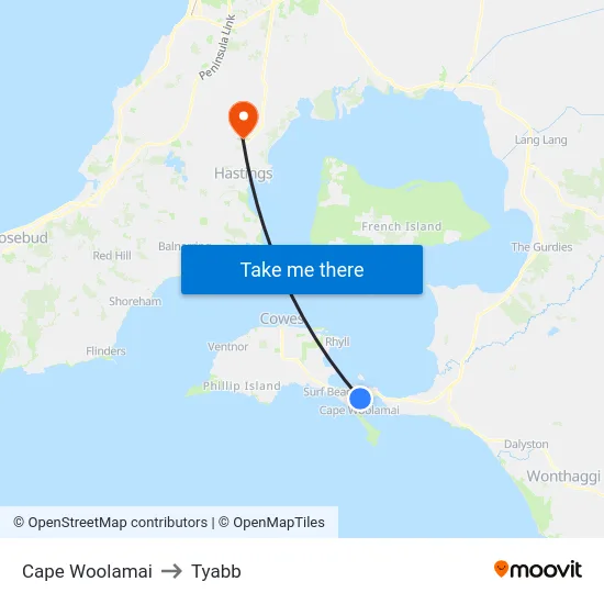 Cape Woolamai to Tyabb map