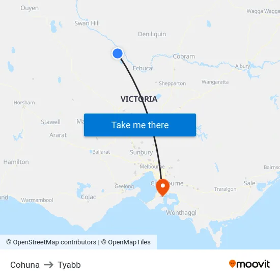 Cohuna to Tyabb map