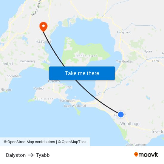 Dalyston to Tyabb map