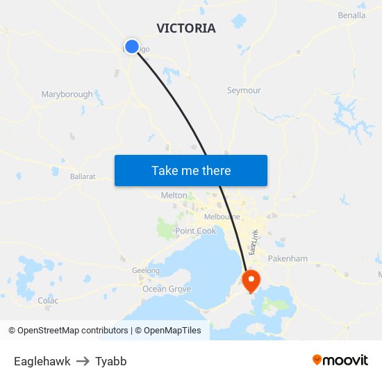 Eaglehawk to Tyabb map