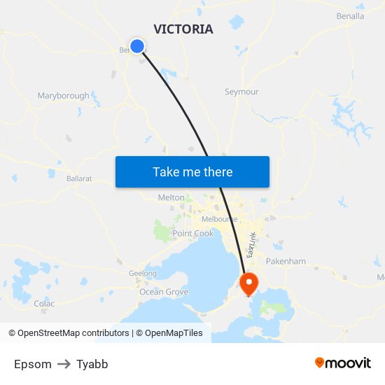 Epsom to Tyabb map