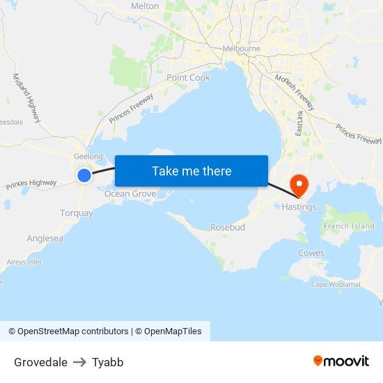 Grovedale to Tyabb map