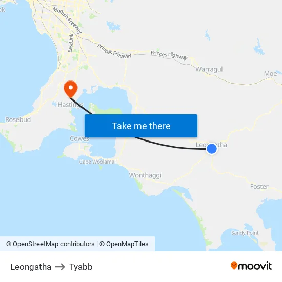 Leongatha to Tyabb map