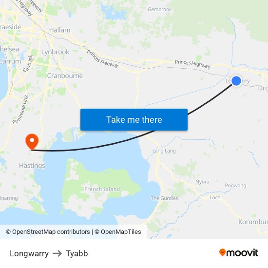 Longwarry to Tyabb map