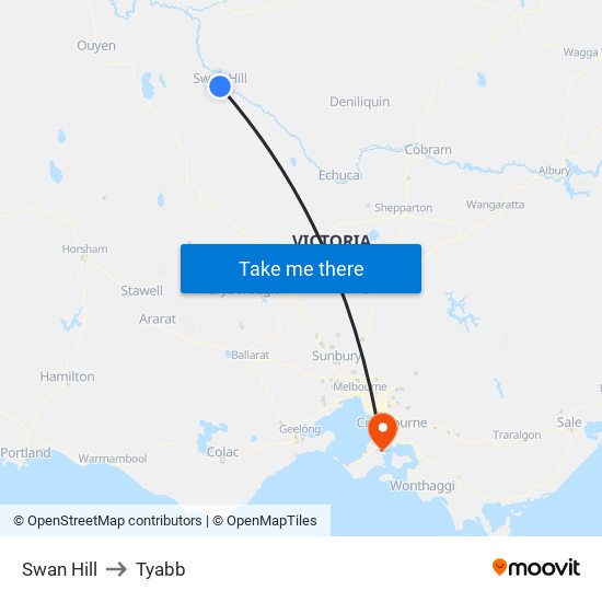 Swan Hill to Tyabb map