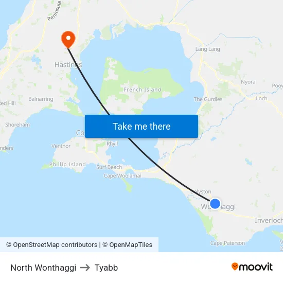 North Wonthaggi to Tyabb map