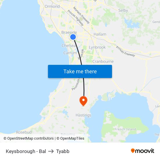 Keysborough - Bal to Tyabb map