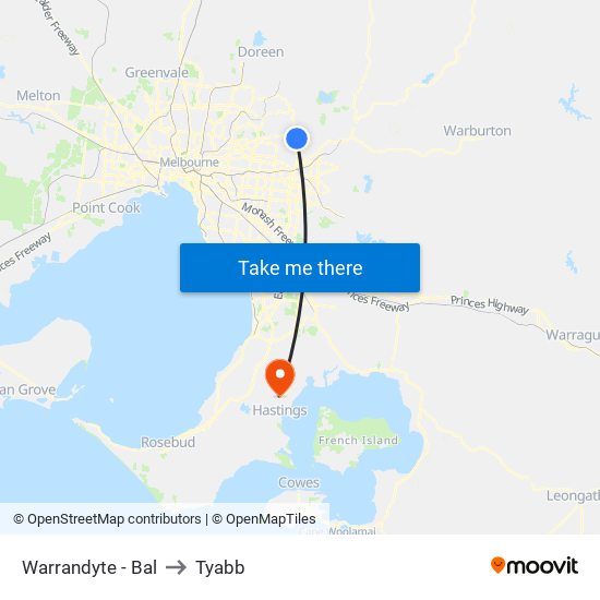 Warrandyte - Bal to Tyabb map