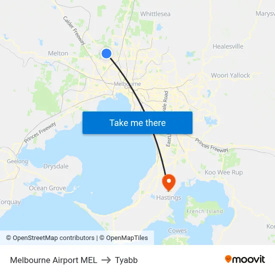 Melbourne Airport MEL to Tyabb map