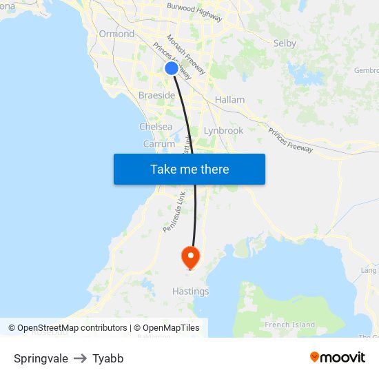 Springvale to Tyabb map