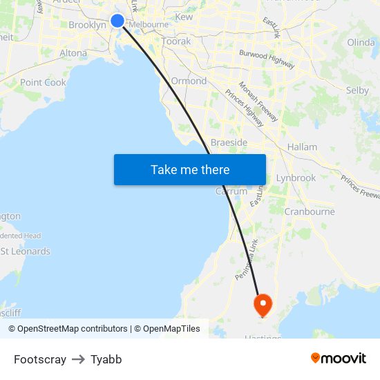 Footscray to Tyabb map