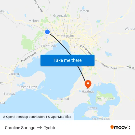 Caroline Springs to Tyabb map