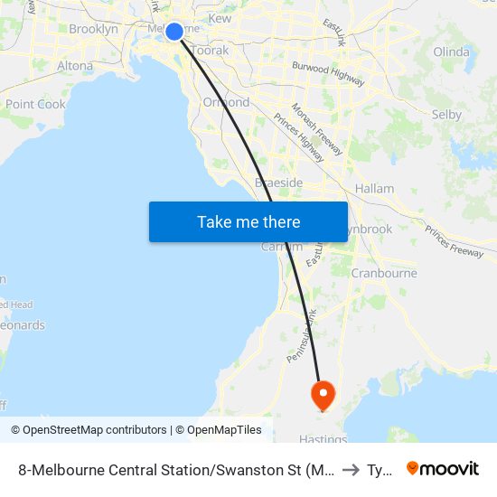 8-Melbourne Central Station/Swanston St (Melbourne City) to Tyabb map