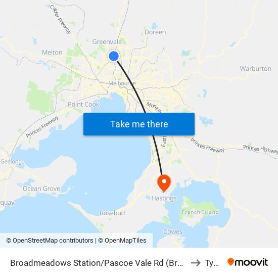 Broadmeadows Station/Pascoe Vale Rd (Broadmeadows) to Tyabb map