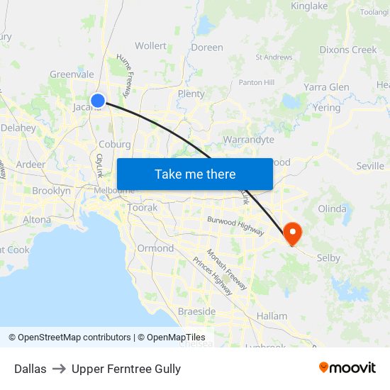 Dallas to Upper Ferntree Gully map