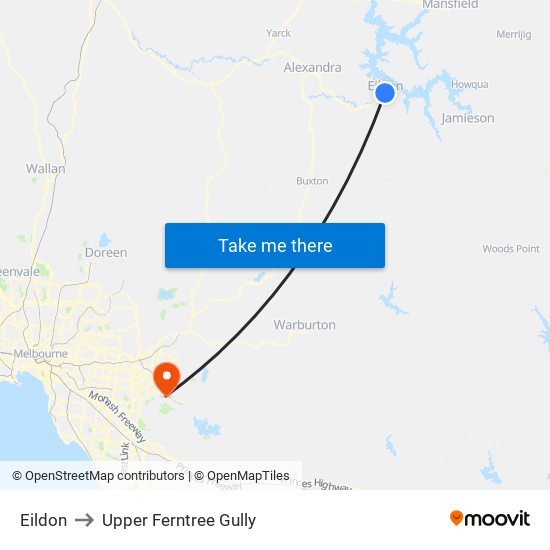 Eildon to Upper Ferntree Gully map