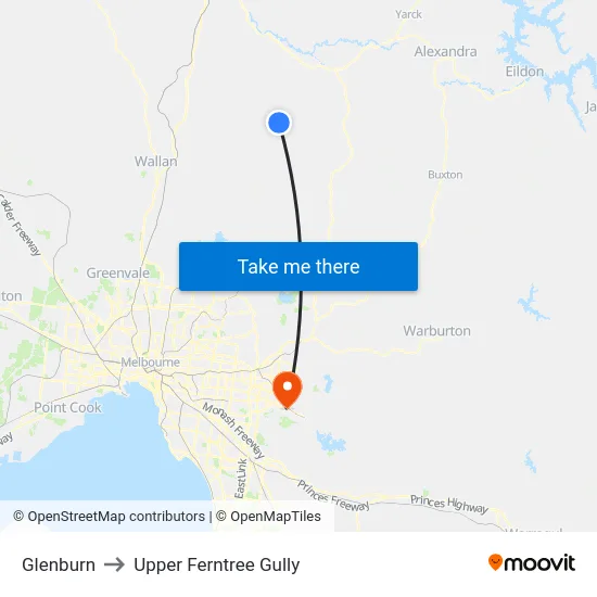 Glenburn to Upper Ferntree Gully map
